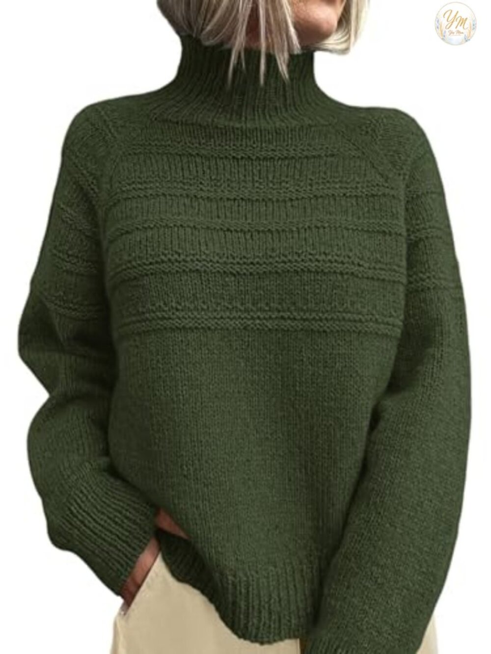 Chunky Knit Mock Neck Pullover Sweater Women Long Sleeve Winter
